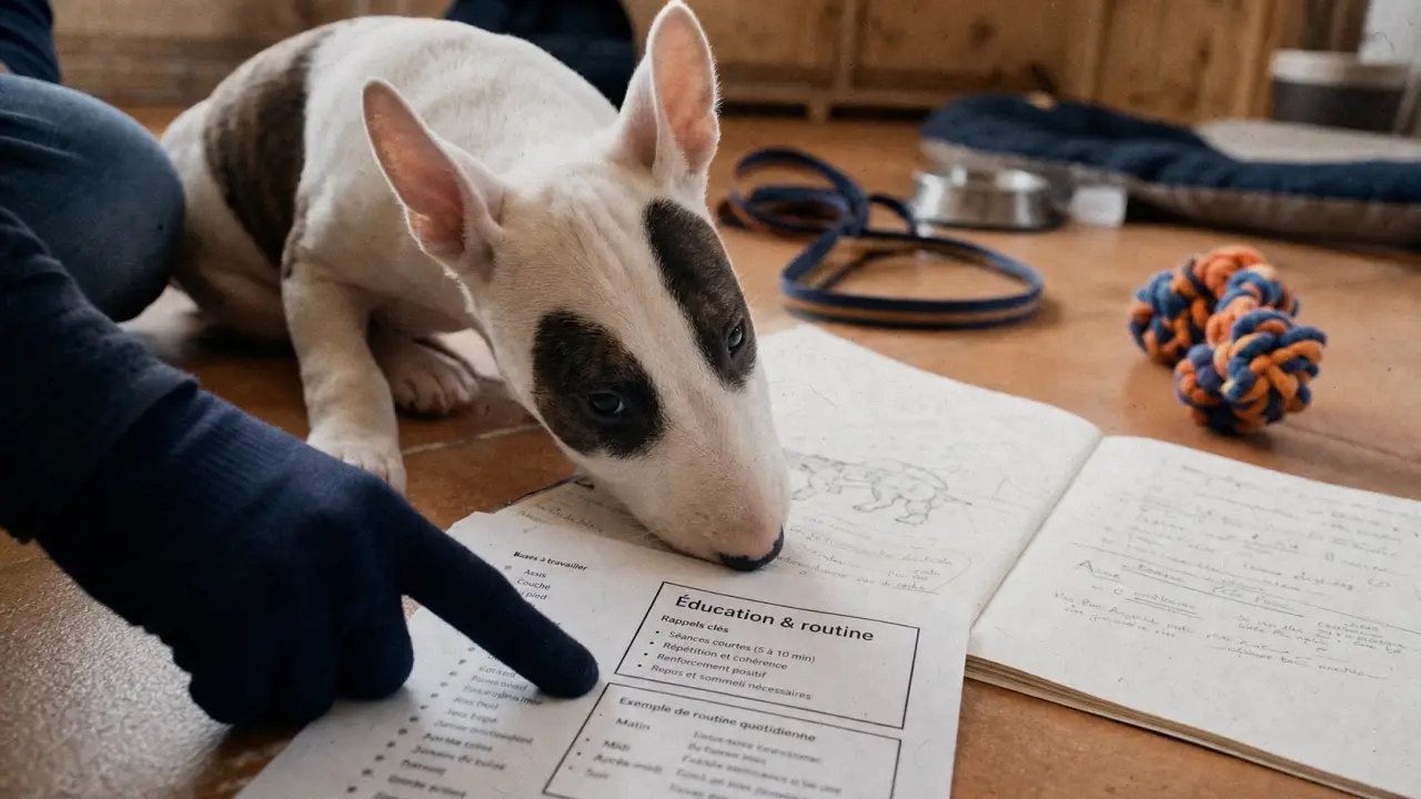 Bull terrier chiot blanc tacheté : éducation et routine