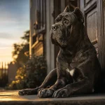 Cane Corso caractère protecteur, calme près de la porte