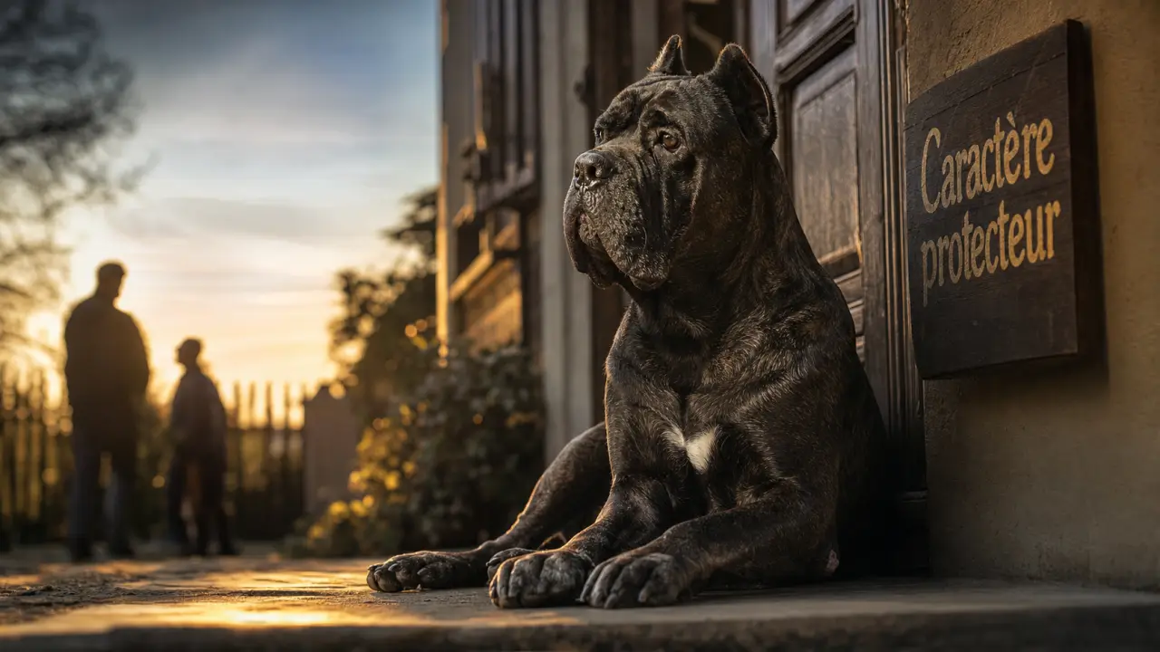 Cane Corso caractère protecteur, calme près de la porte