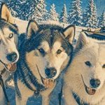 Chien nordique : trois races sur neige