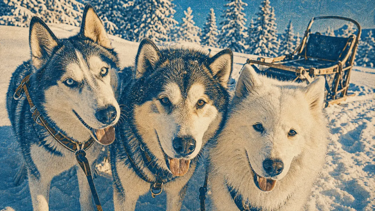 Chien nordique : trois races sur neige