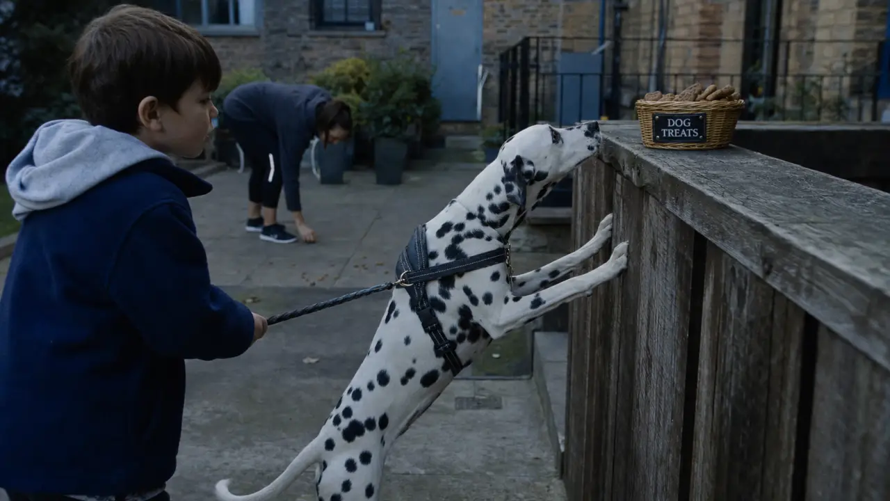 Dalmatien caractère : chien tacheté affectueux en laisse