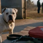 Dogue americain adulte, Bully ou Standard : molosse près de la clôture