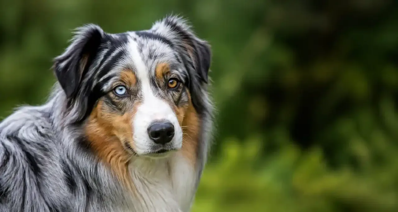 Portrait expressif d'un berger australien aux yeux vairons