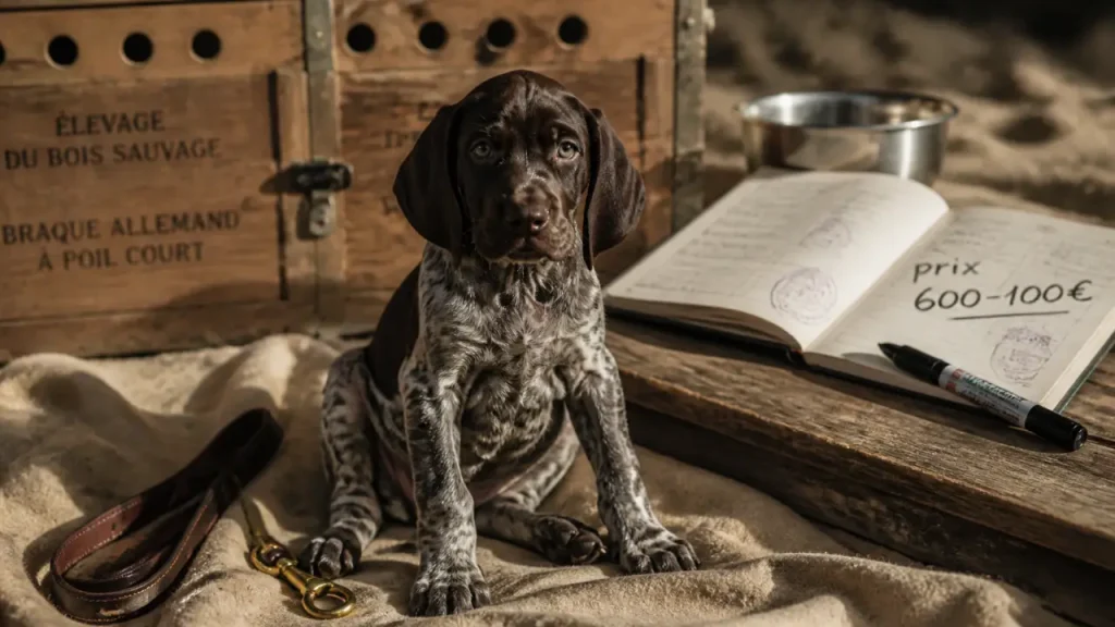 Braque allemand chiot assis, prix et élevage : points à vérifier