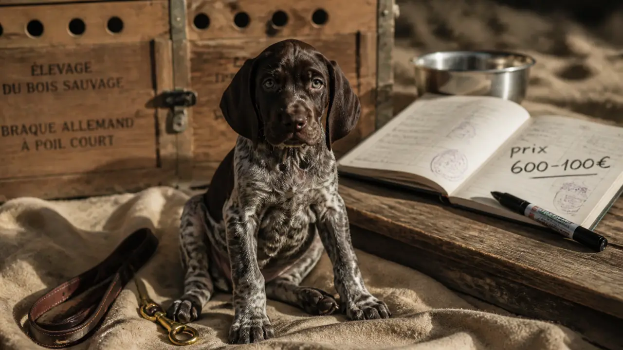 Braque allemand chiot assis, prix et élevage : points à vérifier
