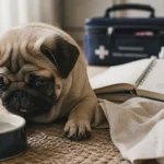 Carlin chiot en appartement, adorable et fragile près d’eau