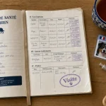Carnet de santé chien ouvert et carte d’identification à portée de main