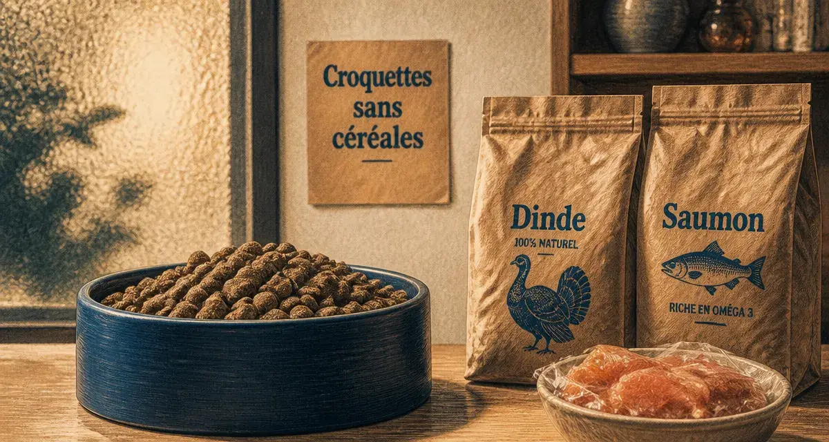 Croquettes carnilove chien sans céréales en gros plan avec gamelle
