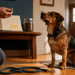 Éducation du chien : main et friandise pendant une séance d’entraînement