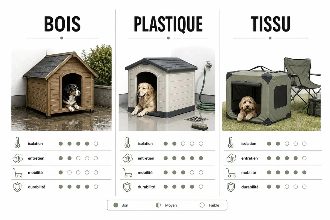 Comparatif Jardiland niche chien en bois, plastique et tissu