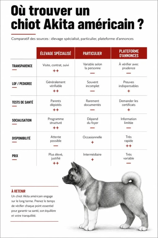 Chiot Akita américain : comparaison entre élevage, particulier et annonce