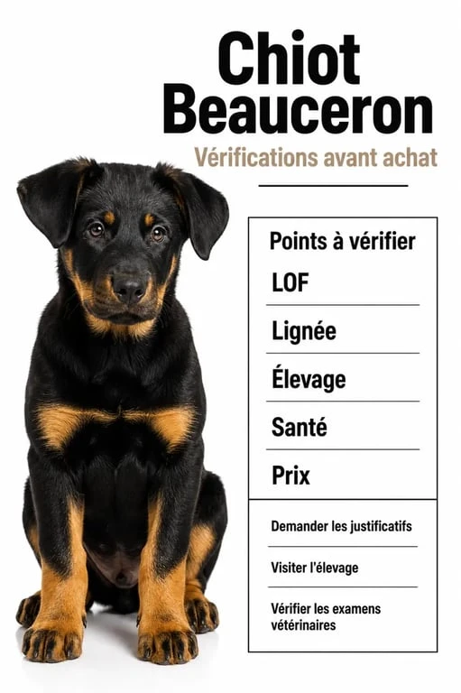Chiot Beauceron avec points à vérifier avant achat sur le prix, le LOF, l’élevage et la santé