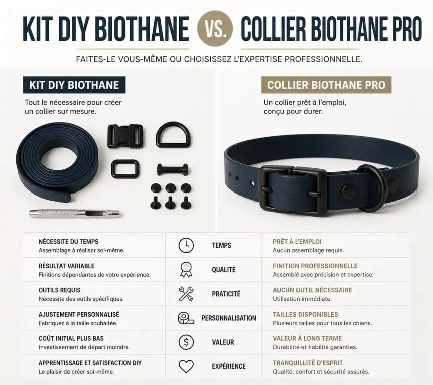 Comparatif entre un kit DIY et un collier biothane chien prêt à l'emploi