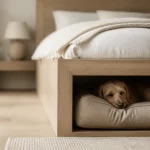 Lit avec niche pour chien intégré à la tête de lit près du lit