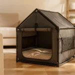 Niche pliable chien en tissu gris, prête pour la maison, la voiture ou le voyage