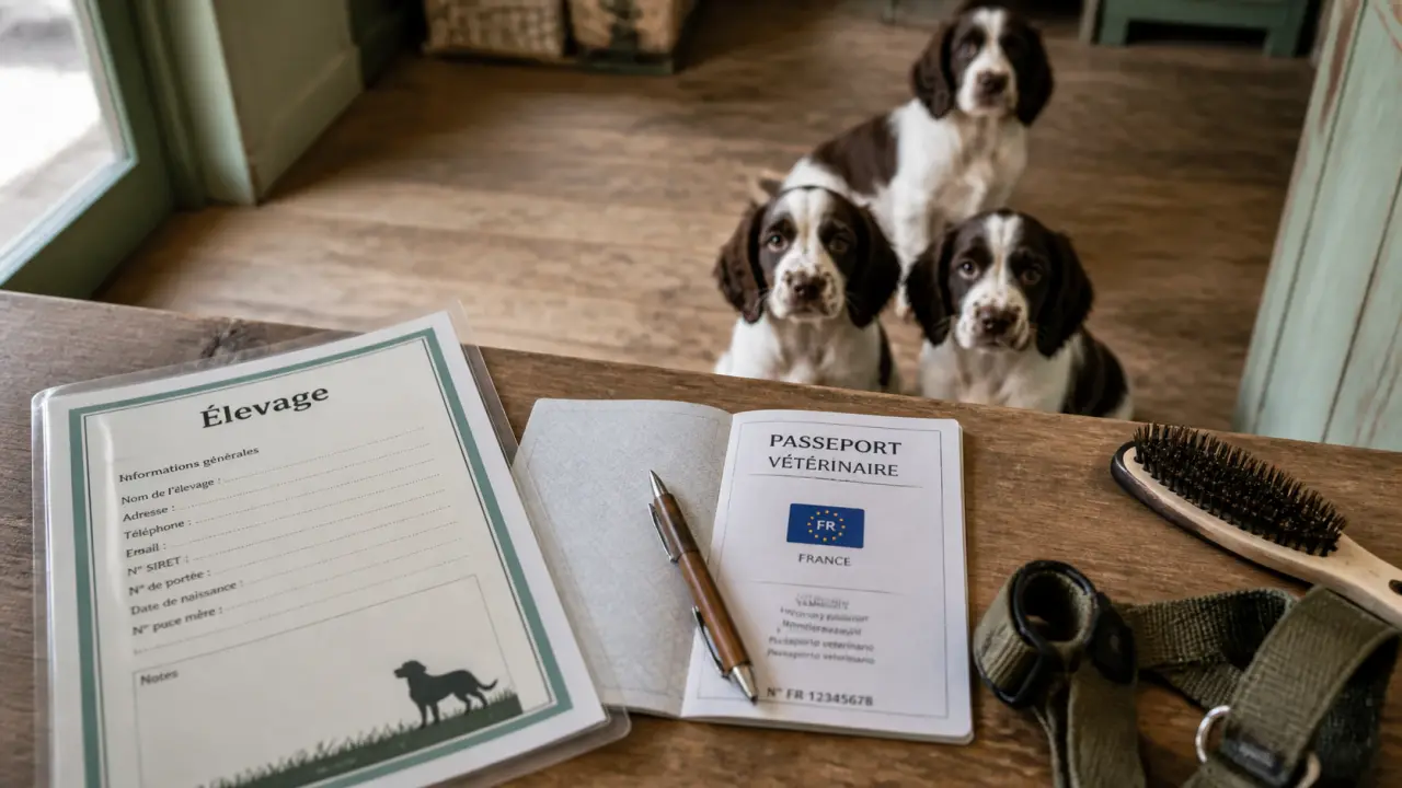Springer spaniel chiot en élevage, passeport vétérinaire ouvert