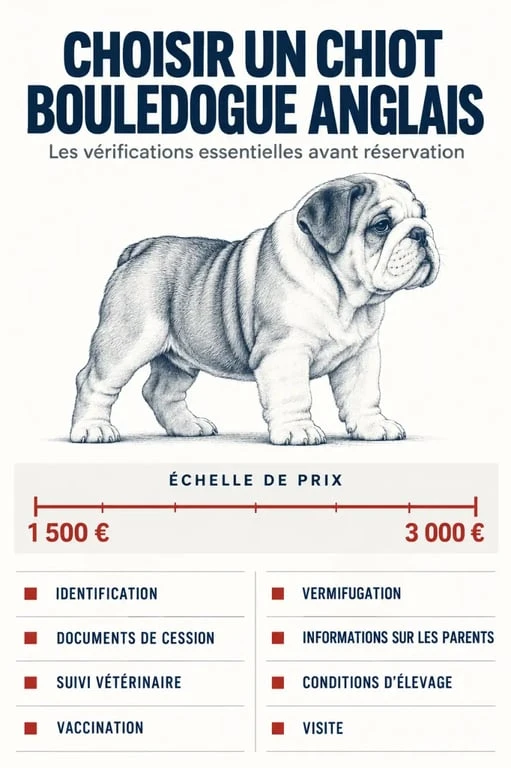 Infographie sur le prix et les critères de choix d’un chiot Bouledogue anglais