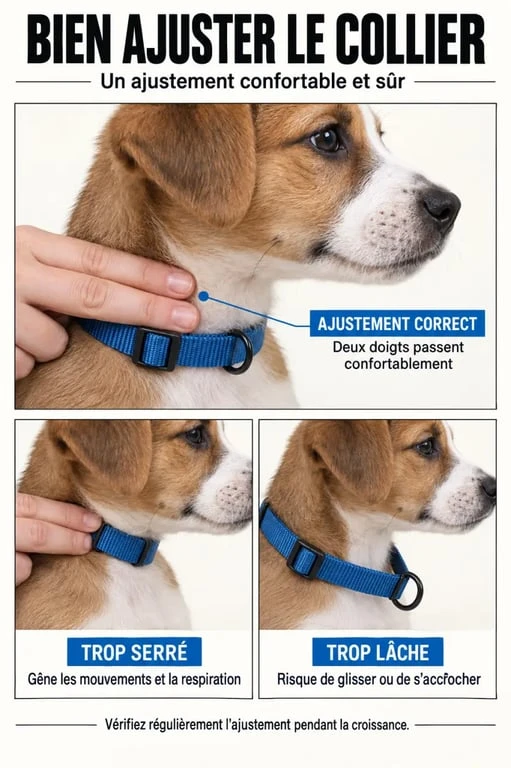 Test des deux doigts pour bien ajuster un collier chiot
