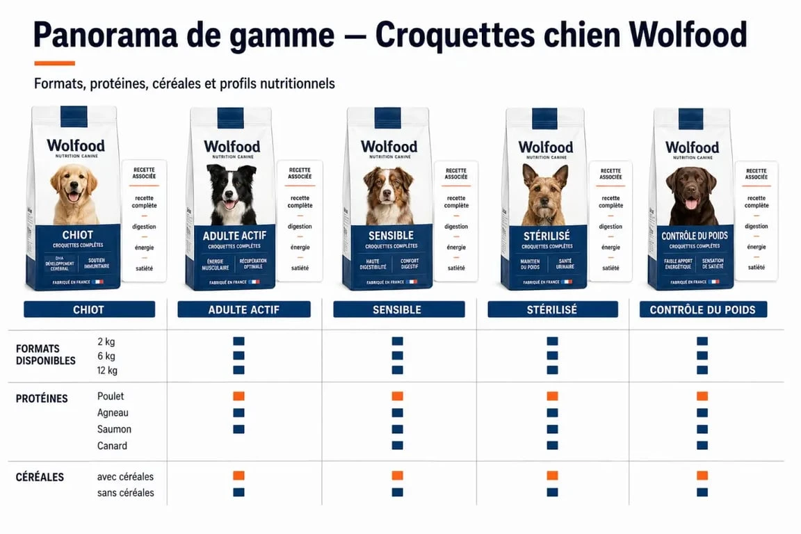 Wolfood croquettes chien : aperçu éditorial des formats, protéines et options sans céréales