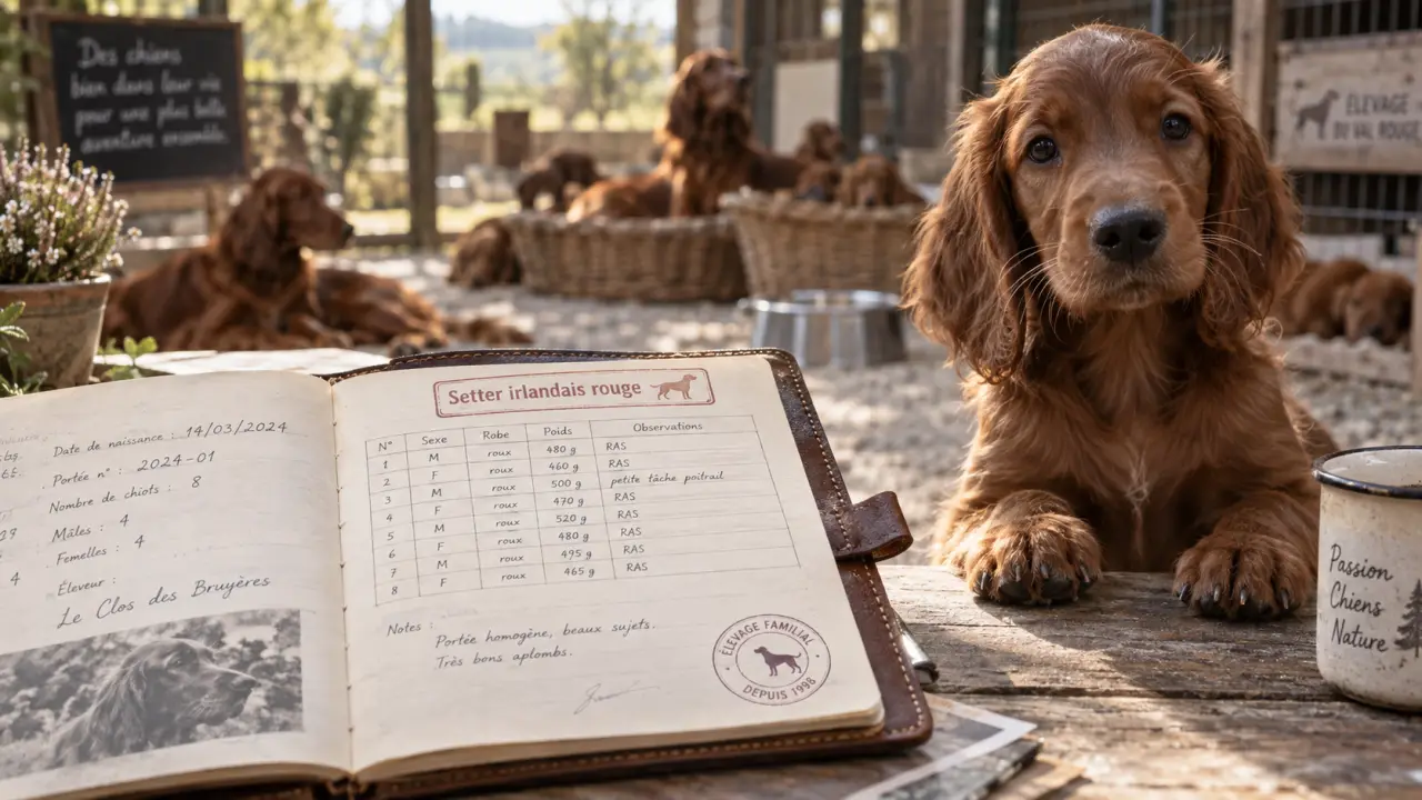 Setter irlandais chiot : fiche de portée chez l’éleveur