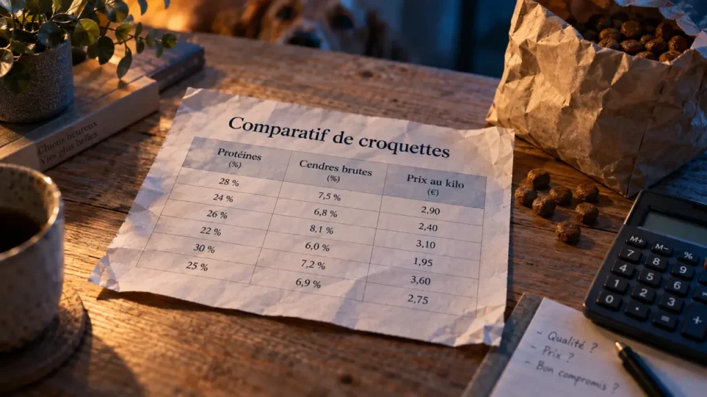 Tableau comparatif croquettes chien : la colonne qu&rsquo;on oublie toujours de regarder