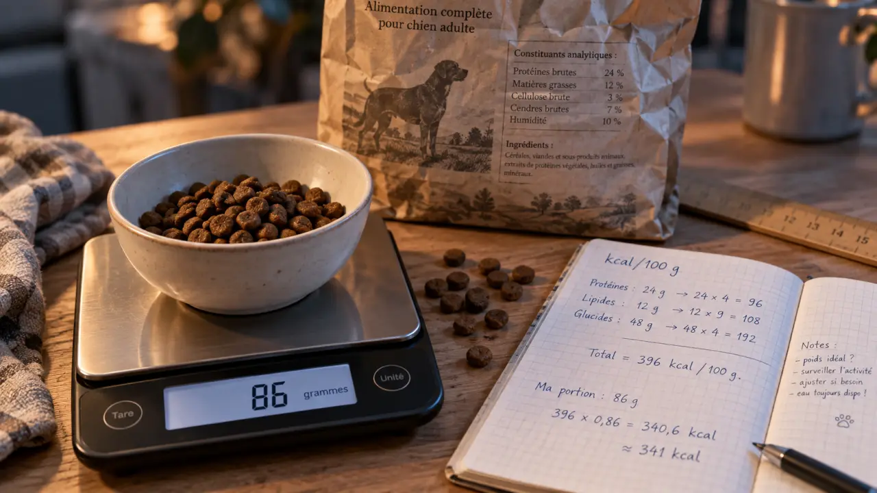 Tableau ration croquettes chien : calcul en grammes