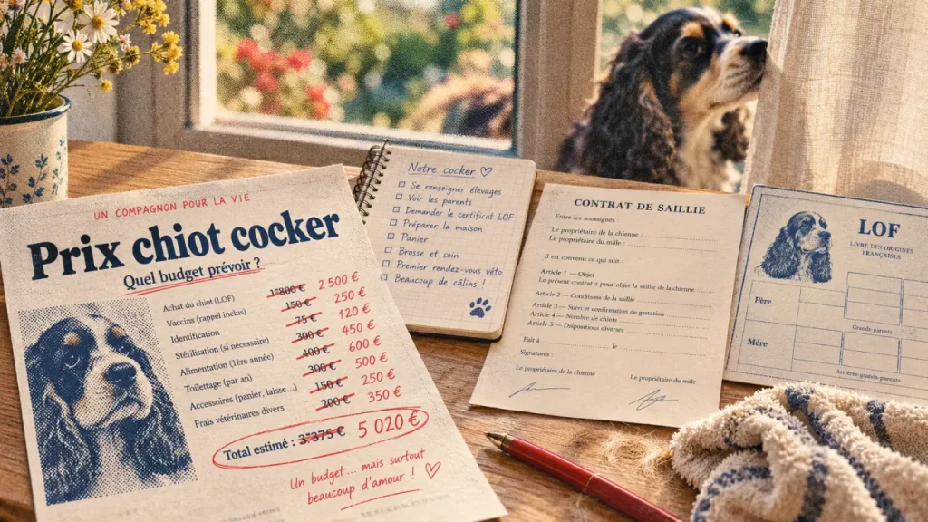 Chiot cocker : prix et vérifications LOF, contrat d’élevage