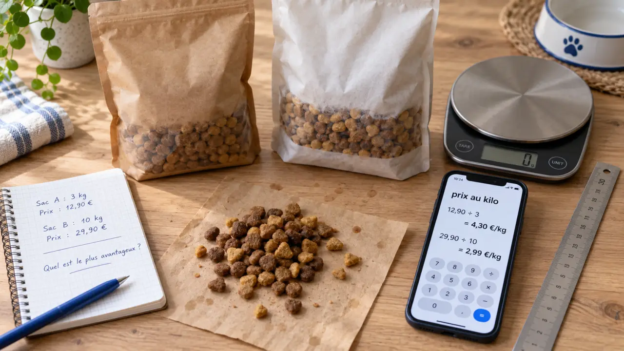 Croquettes ultima pour chien, calcul prix au kilo