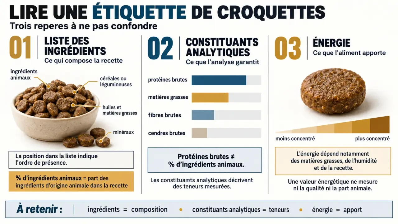 Infographie pour comprendre les croquettes Acana pour chien et lire leur étiquette