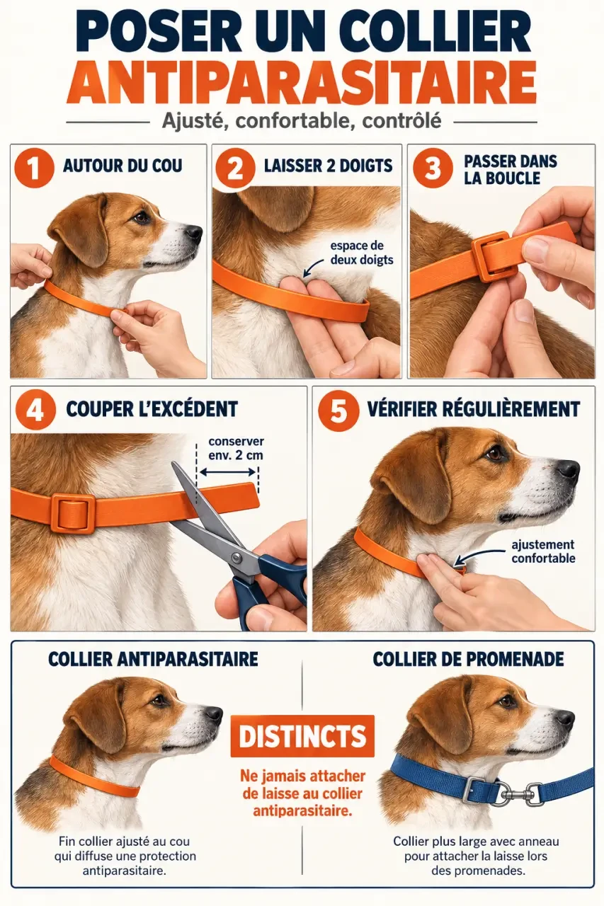 Pose du collier Seresto chien avec l’espace de deux doigts