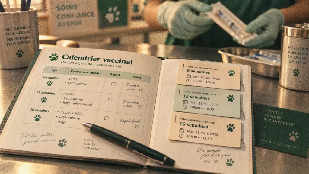 Vaccination du chiot : protéger tôt sans brûler les étapes, de 8 à 16 semaines